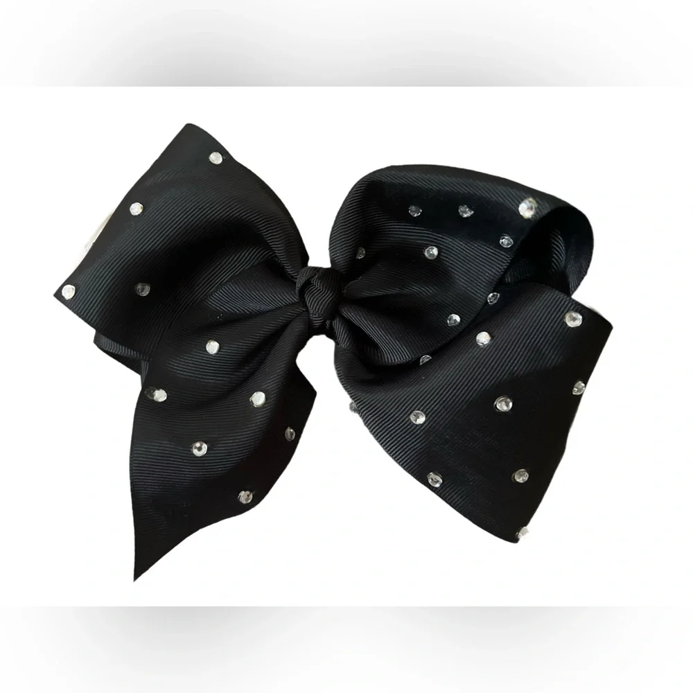 ✨Black Rhinestone Hair Bow – Large Statement for Cheer